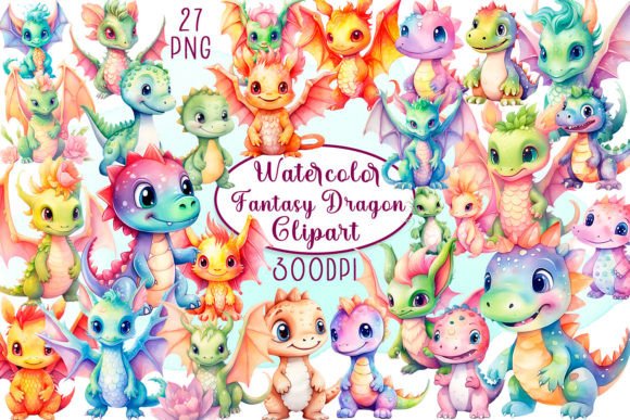 Download Watercolour Colourful Fantasy Dragon - Premium Resources